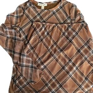 Crown of Hearts Plaid Mesh‎ Long Sleeve Top and Skirt Trendy Set Girls Small